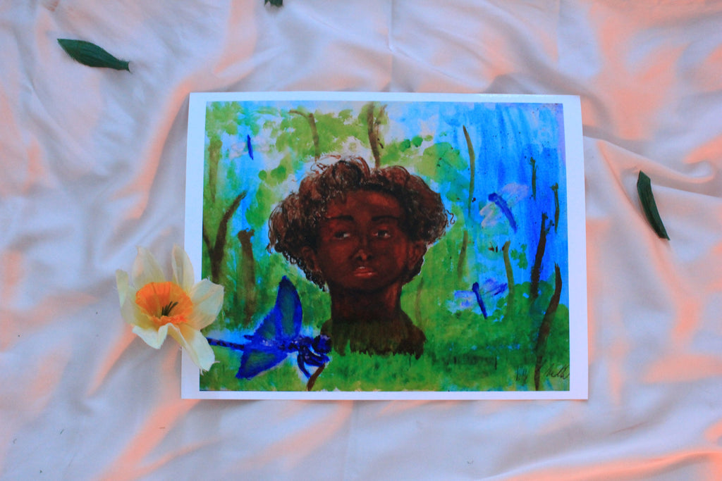 Dragonfly river fine art print - water color print- glossy photo paper
