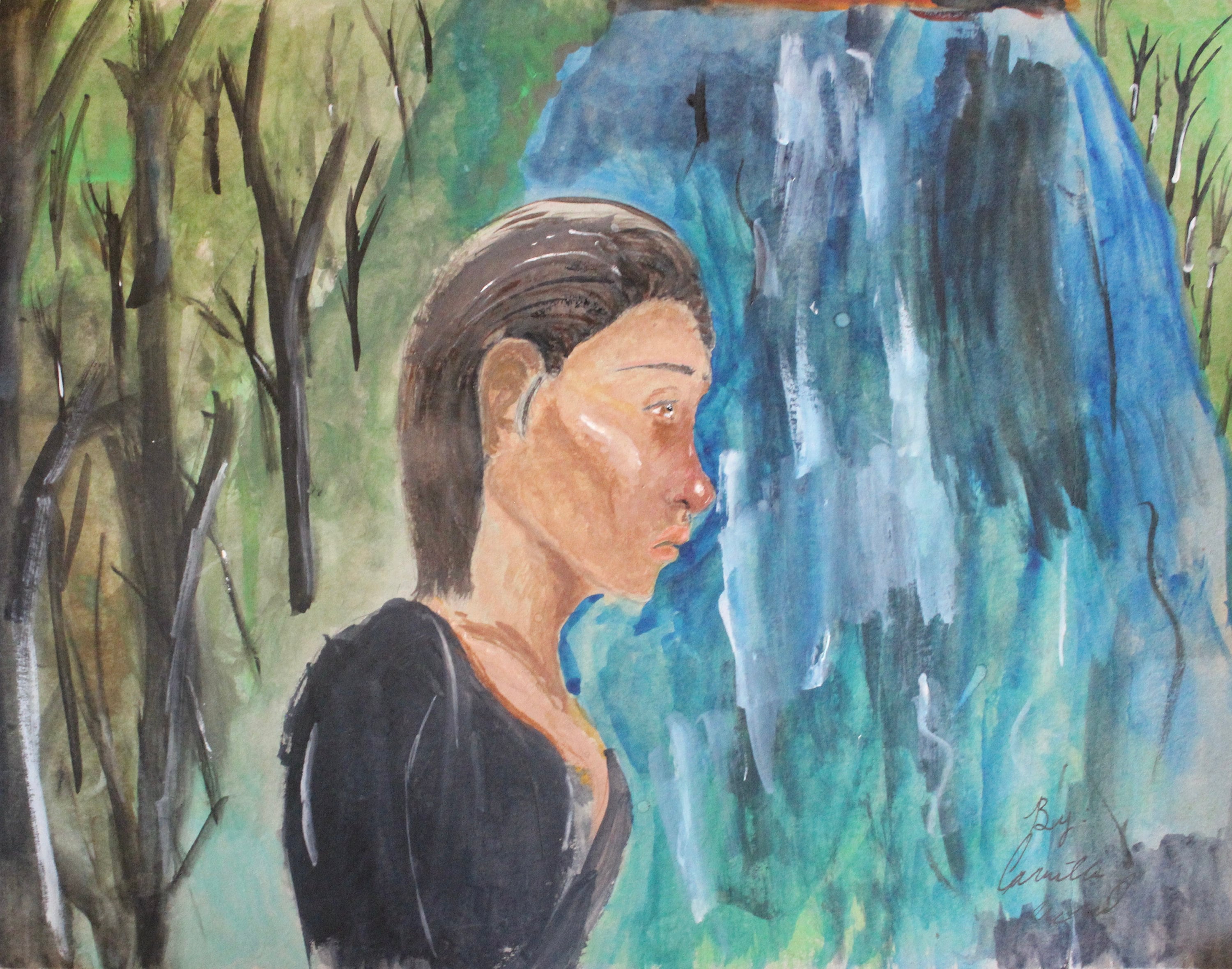 Women crying by the River original artwork