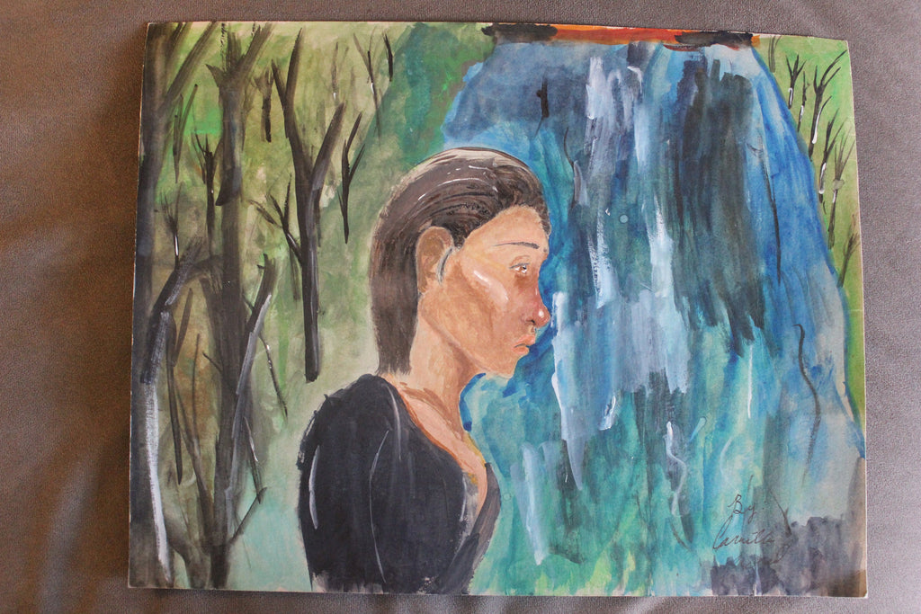 Women crying by the River original artwork