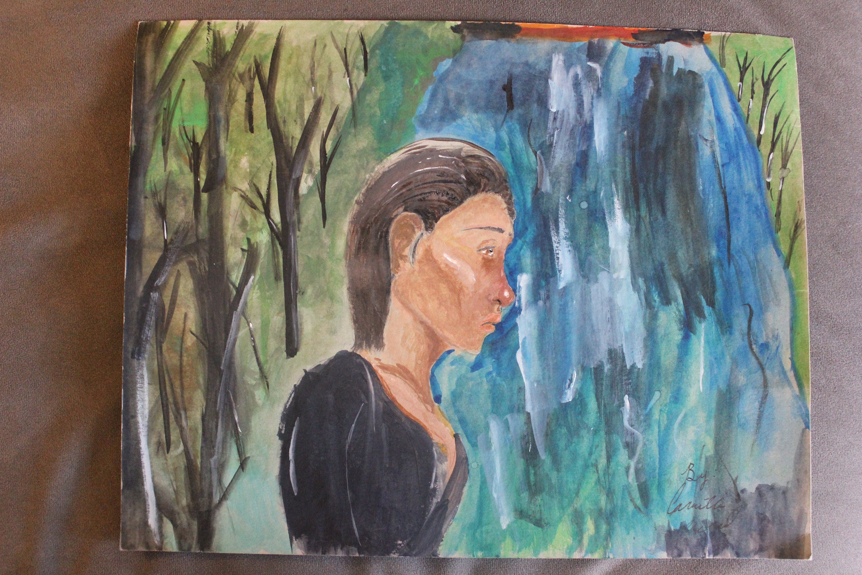 Women crying by the River original artwork