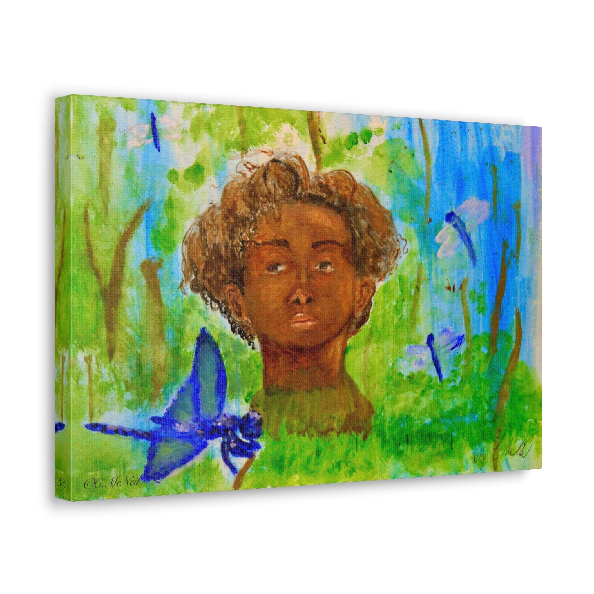 Dragonfly river fine art print - water color  Canvas