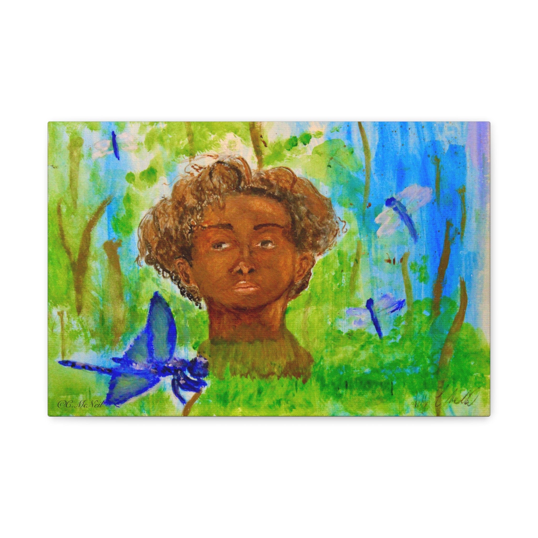 Dragonfly river fine art print - water color  Canvas