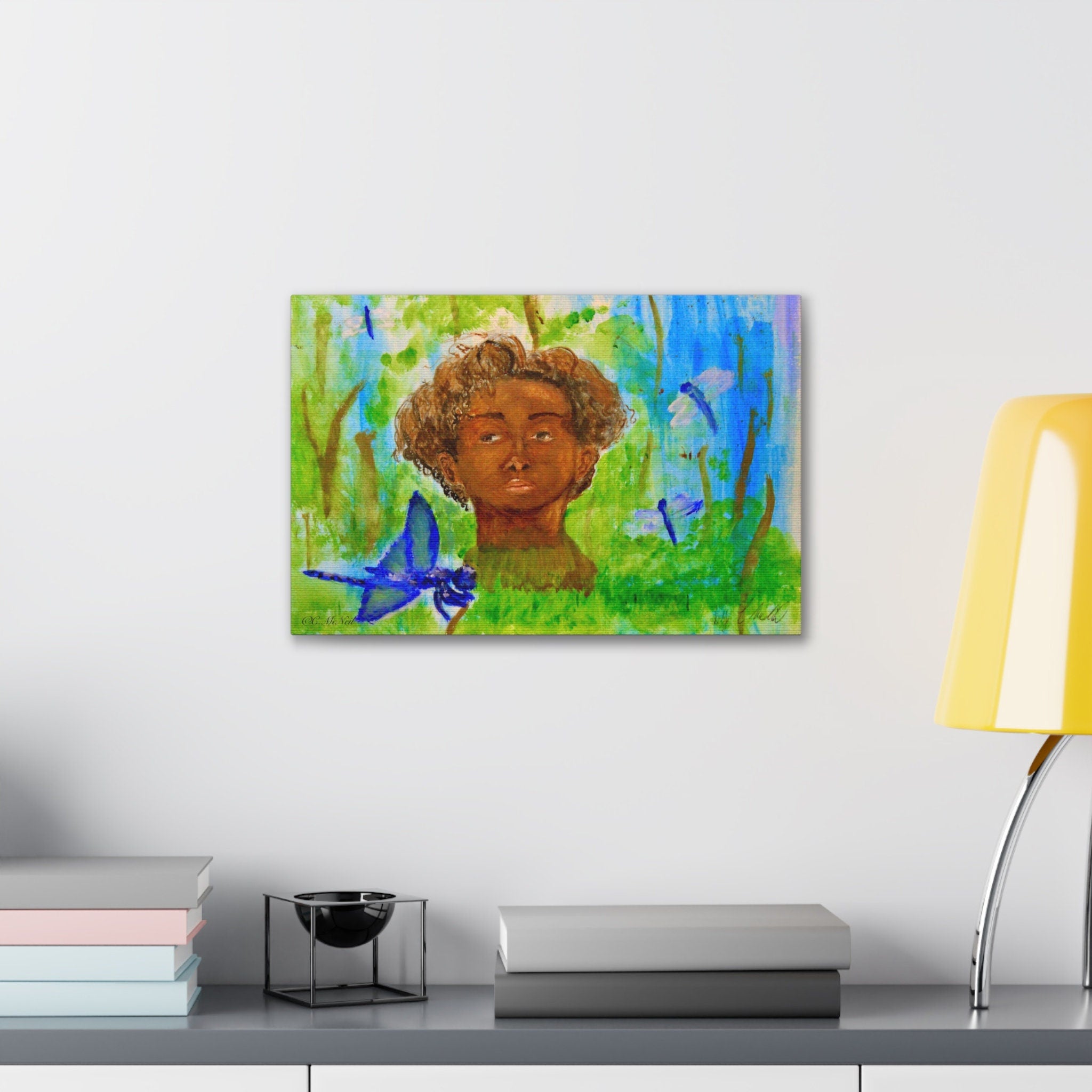 Dragonfly river fine art print - water color  Canvas